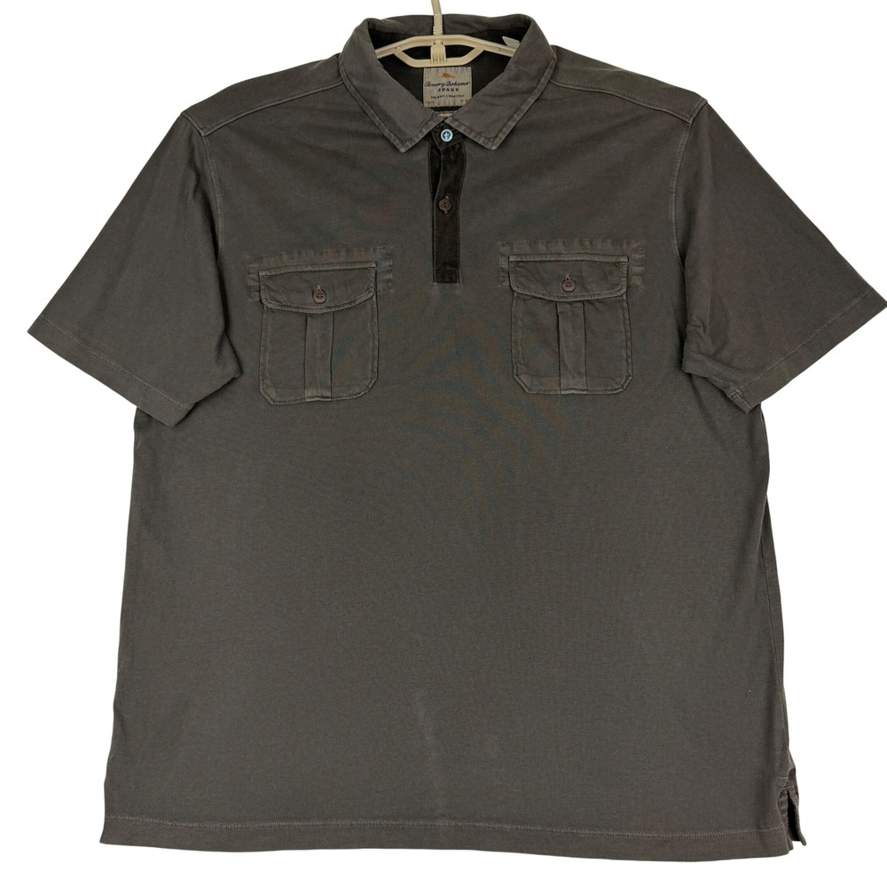 Tommy Bahama Polo Shirt Mens XL Island Modern Fit Pima Cotton Utility Gray